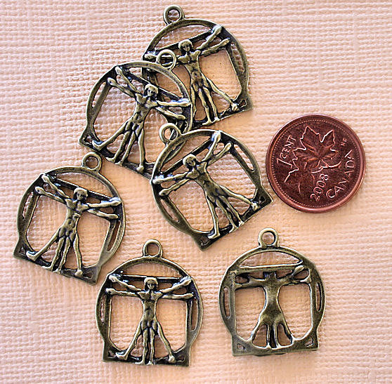 8 Vitruvian Man Antique Bronze Tone Charms - BC315