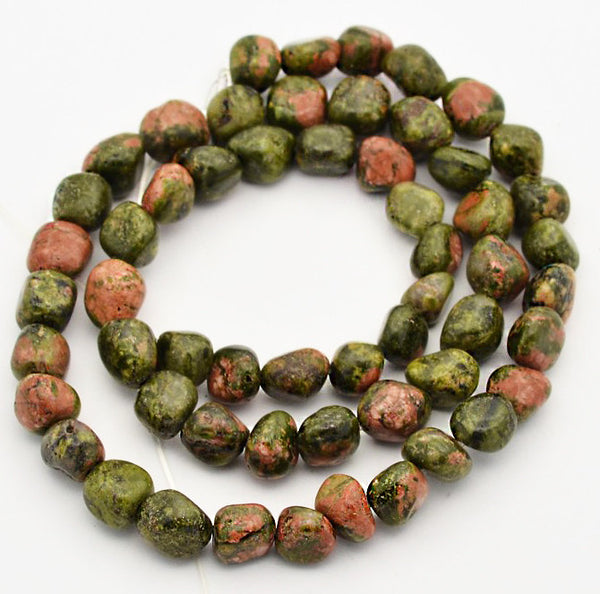 Nugget Perles Unakite Naturelles 6mm - Rose Corail et Vert Olive - 1 Rang 58 Perles - BD869