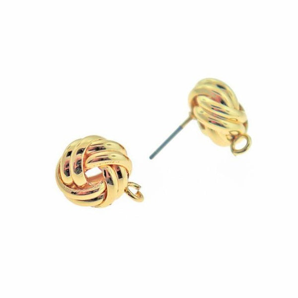 Gold Tone Knot Earrings - Stud With Loop - 16mm - 2 Pieces 1 Pair - Z264