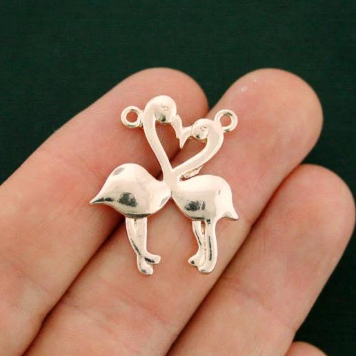 2 Flamingo Connector Rose Gold Tone Charms - GC406