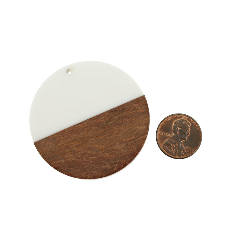 Round Natural Wood and White Resin Charm 49mm - WP060