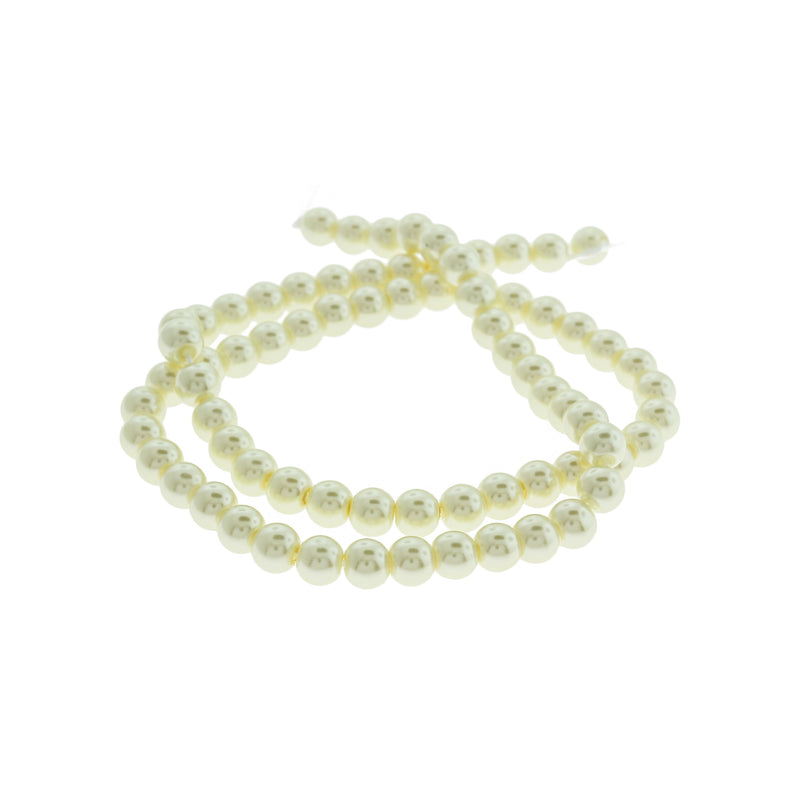 Round Glass Beads 6mm - Pearl White - 1 Strand 72 Beads - BD2691