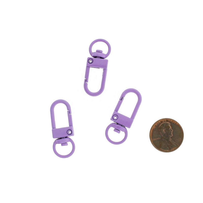 Fermoir mousqueton pivotant en émail violet 34 mm x 12 mm - 4 fermoirs - FD1021