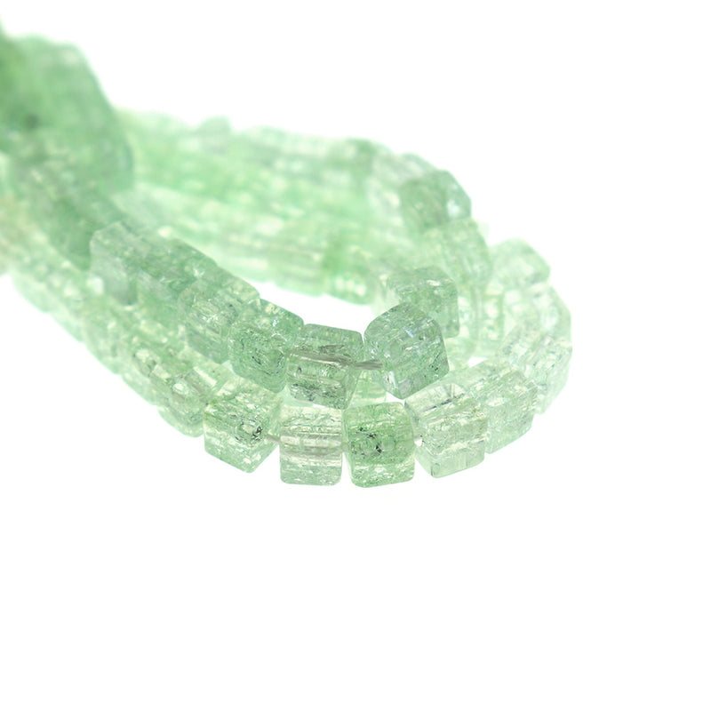 Cube Glass Beads 6mm - Sea Green Crackle - 1 Strand 60 Beads - BD1526