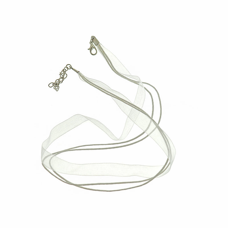 White Organza Ribbon Necklaces 17" Plus Extender - 6mm - 5 Necklaces - N179