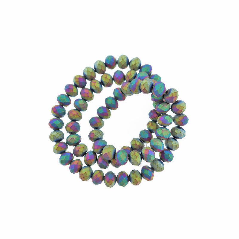 Perles de Verre à Facettes 8mm x 6mm - Arc-en-Ciel Givré Galvanisé - 1 Rang 72 Perles - BD2405