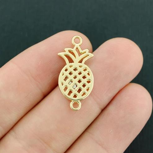 4 Pineapple Connector Gold Tone Charms 2 Sided - GC1320