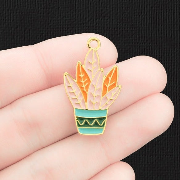4 Plant Gold Tone Enamel Charms - E556