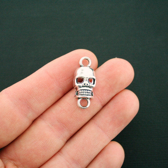 12 Skull Connector Antique Silver Tone Charms - SC6306