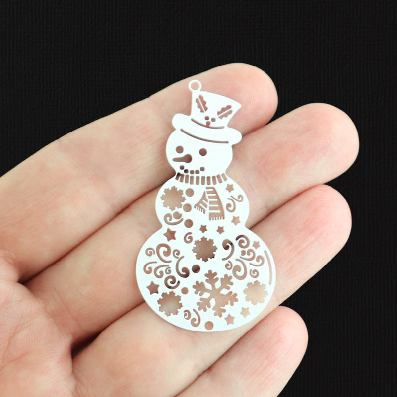 2 Filigree Snowman Enamel Charms 2 Sided - E1566