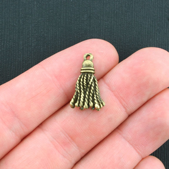6 Tassel Antique Bronze Tone Charms 2 Sided - BC1020