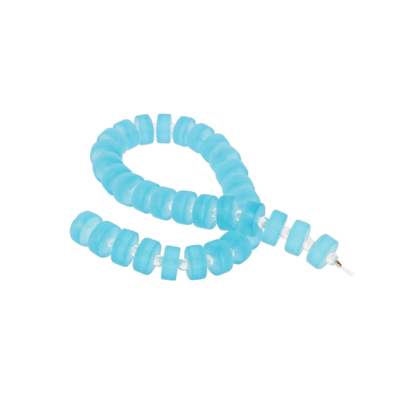 Perles de verre de mer de culture Heishi 9 mm x 3 mm - Bleu givré - 1 rang 36 perles - U135
