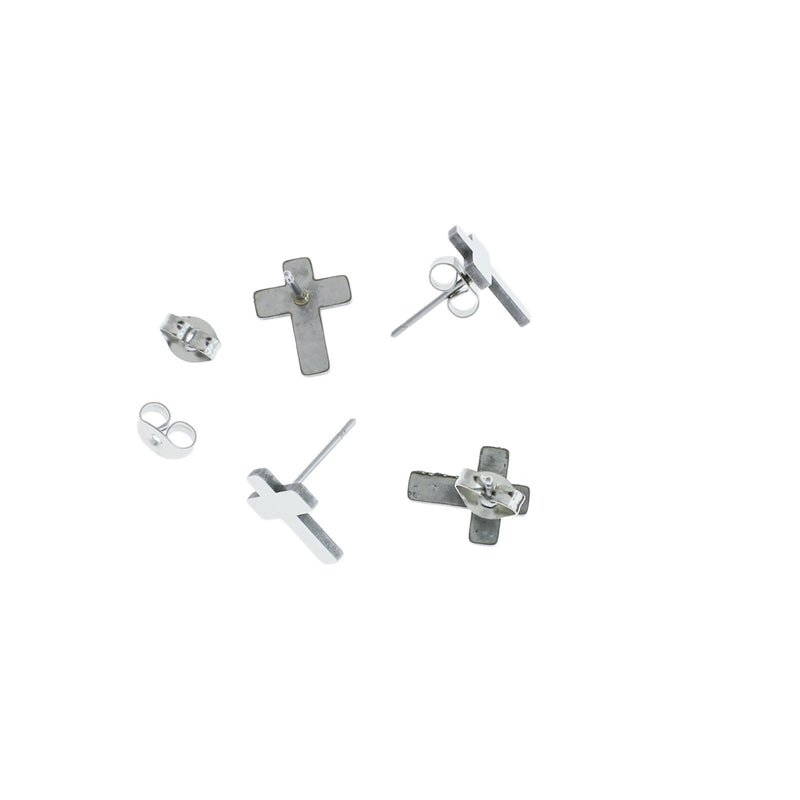 Stainless Steel Earrings - Cross Studs - 12mm x 10mm - 2 Pieces 1 Pair - ER388