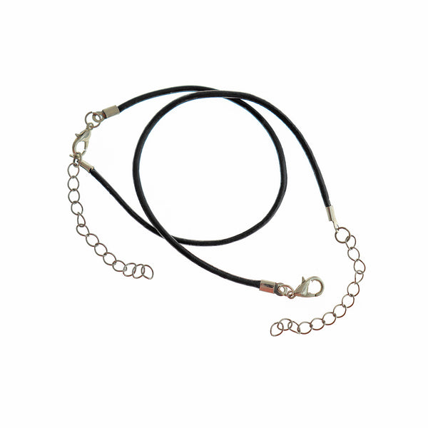 Bracelets cordon ciré noir 6" plus rallonge - 3mm - 5 bracelets - N280