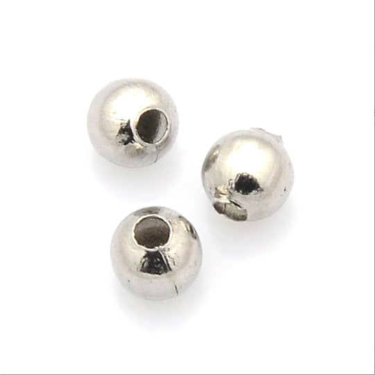 Perles Intercalaires Rondes 4mm x 4mm - Acier Inoxydable Argenté - 50 Perles - FD229