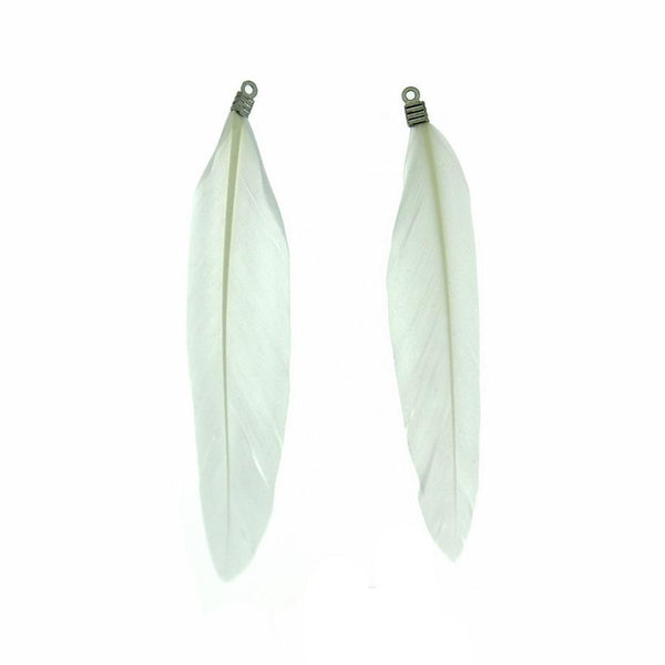 Feather Pendants - Silver Tone and Soft White - 12 Pieces - Z1480