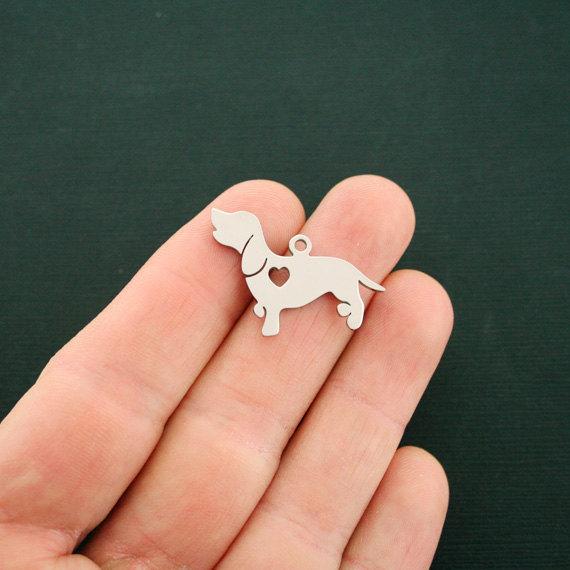 Dachshund Silver Tone Stainless Steel Charms 2 Sided - MT452