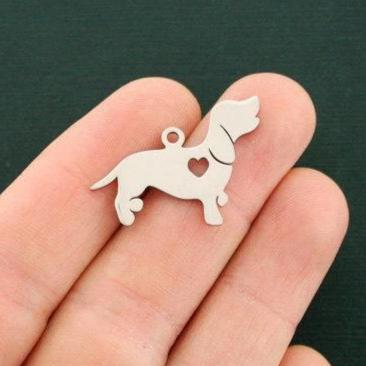 Dachshund Silver Tone Stainless Steel Charms 2 Sided - MT452