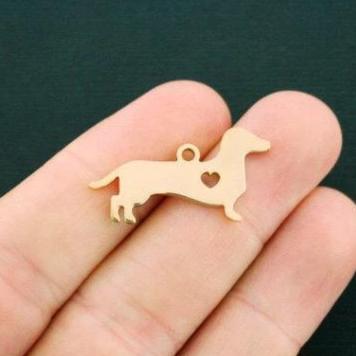 Dachshund Gold Tone Stainless Steel Charms 2 Sided - MT450