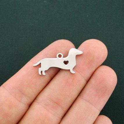 Dachshund Silver Tone  Stainless Steel Charms 2 Sided - MT412