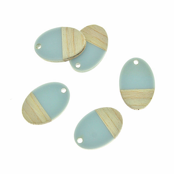 2 Oval Natural Wood and Grey Resin Charms 23mm - WP037