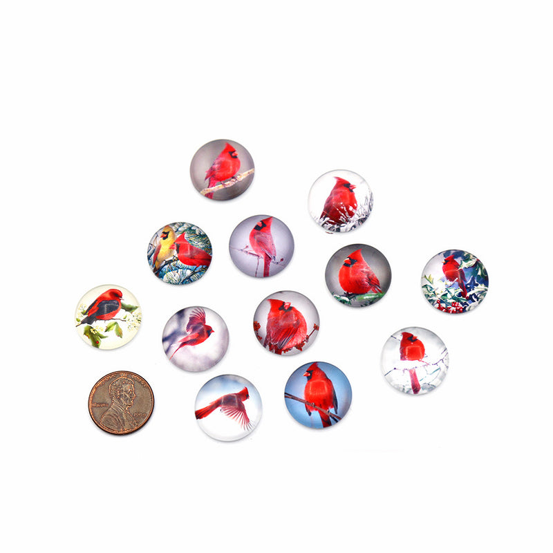 Assorted Red Cardinal Glass Dome Cabochon Seals 20mm - 5 Pieces - Z1537