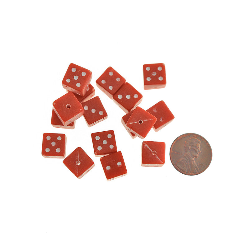 Cube Acrylique Perles 10mm - Dé Rouge - 50 Perles - BD2801