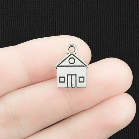 12 House Antique Silver Tone Charms 2 Sided - SC631