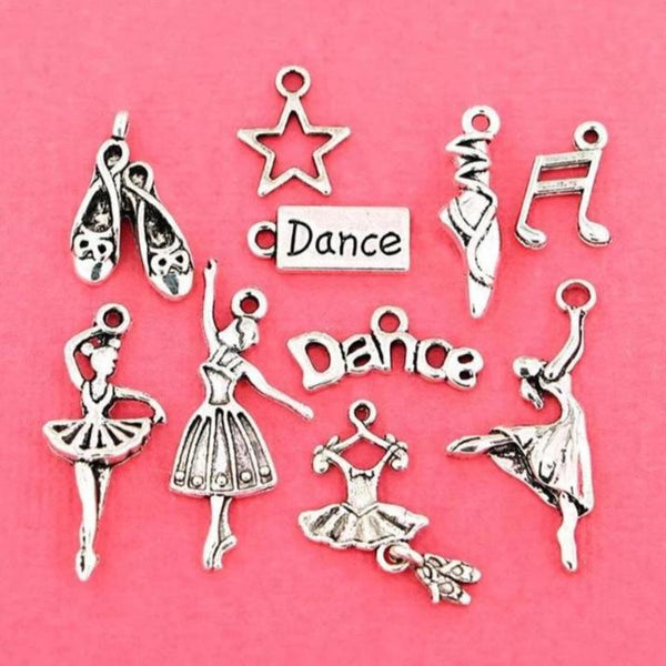 Dance Charm Collection Antique Silver Tone 10 Different Charms - COL032