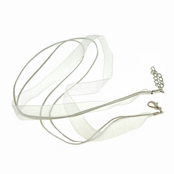 White Organza Ribbon Necklace 17" Plus Extender - 6mm - 1 Necklace - N179