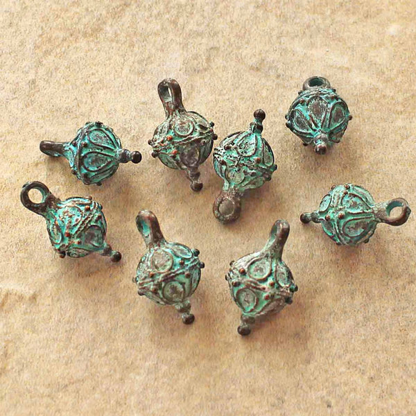 Decorative Ball Antique Copper Tone Mykonos Charms with Green Patina 3D - BC1556