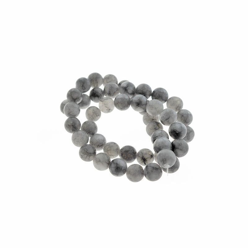 Perles rondes en jade naturel 8 mm - Charbon givré - 1 rang 46 perles - BD983