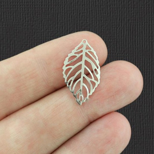 4 Filigree Leaf Silver Tone Stainless Steel Charms 2 Sided - SSP224