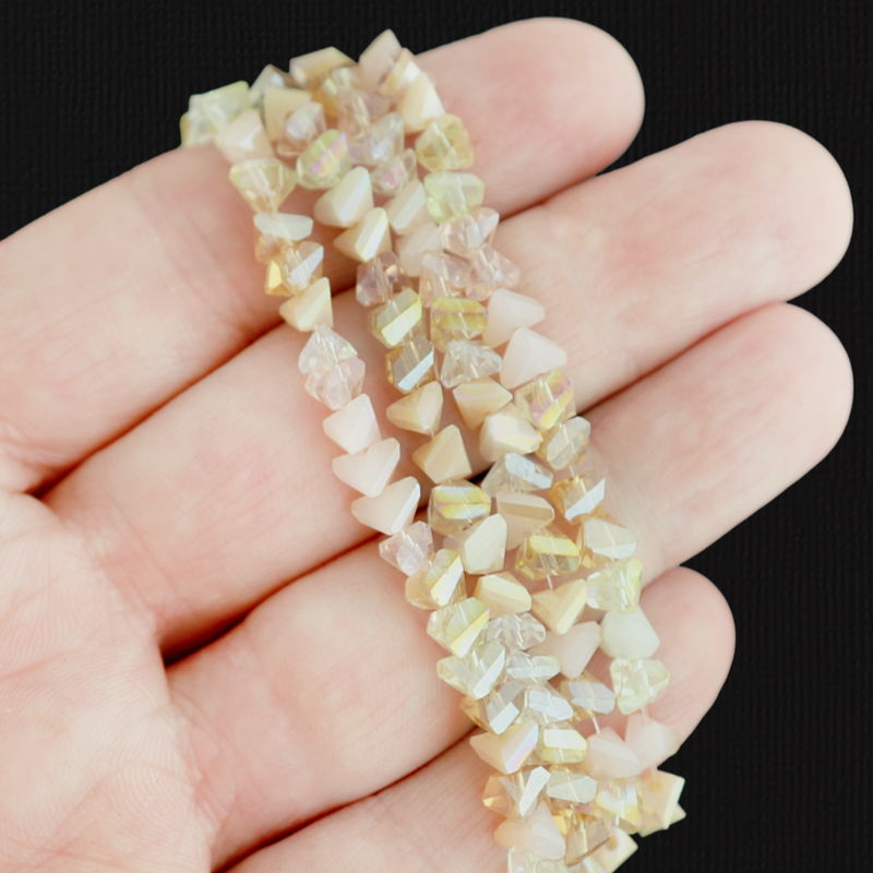 Triangle Glass Beads 6mm x 3.5mm - Electroplated Champagne and Cream - 1 Strand 100 Beads - BD1909