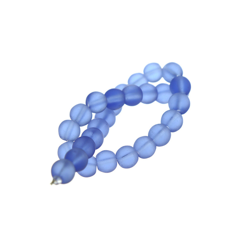 Perles rondes en verre de mer de culture 8 mm - Pervenche givrée - 1 rang 24 perles - U242
