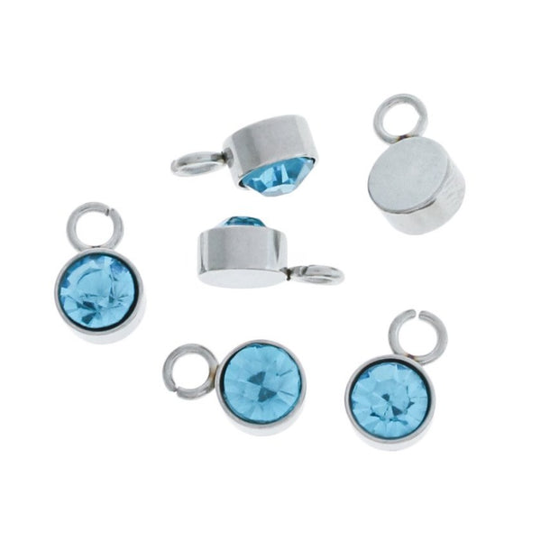 2 March Birthstone Silver Tone Stainless Steel Charms - DBD680