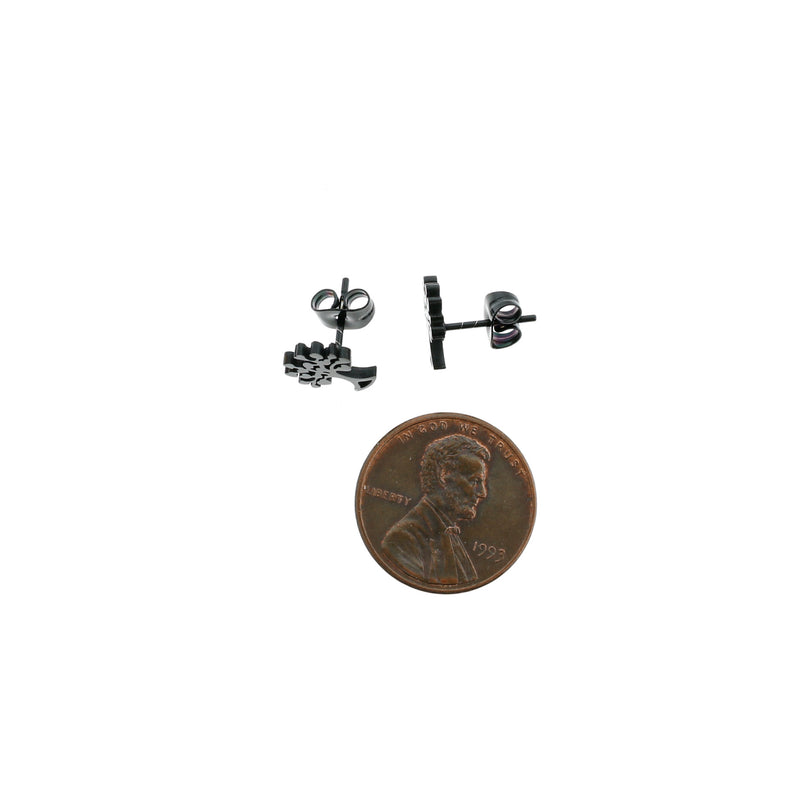 Gunmetal Black Stainless Steel Earrings - Tree Studs - 10mm x 9mm - 2 Pieces 1 Pair - ER031