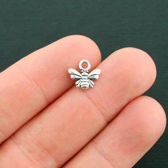 BULK 50 Bee Antique Silver Tone Charms 2 Sided - SC6480