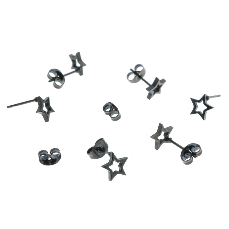 Star Gunmetal Tone Stainless Steel Earring Studs - 11mm x 7mm - 2 Pieces 1 Pair - Z435