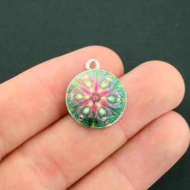 4 breloques cabochons de ton argent Mandala - E310