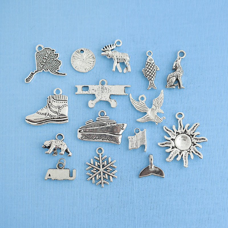 Alaska Charm Collection Antique Silver Tone 15 Charms - COL339