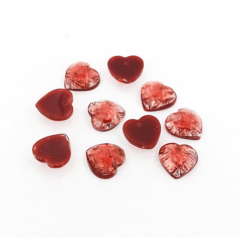4 Heart Resin Charms - Red Foil - Z247