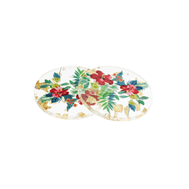 2 Round Floral Resin Charms - K026