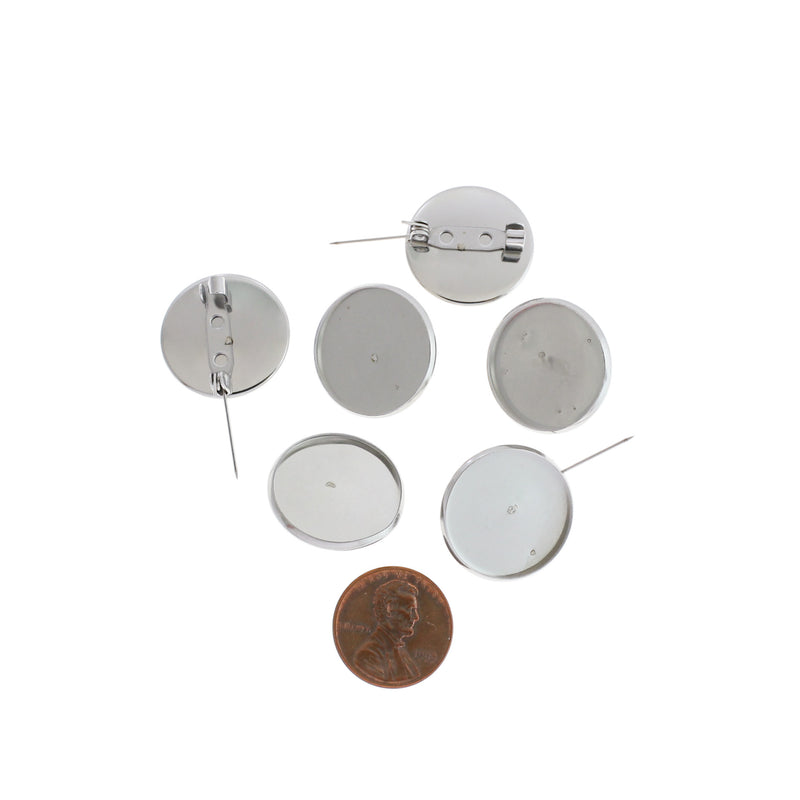 Stainless Steel Brooch Pins With Cabochon Settings - 20mm Tray - 4 Pieces - FD451