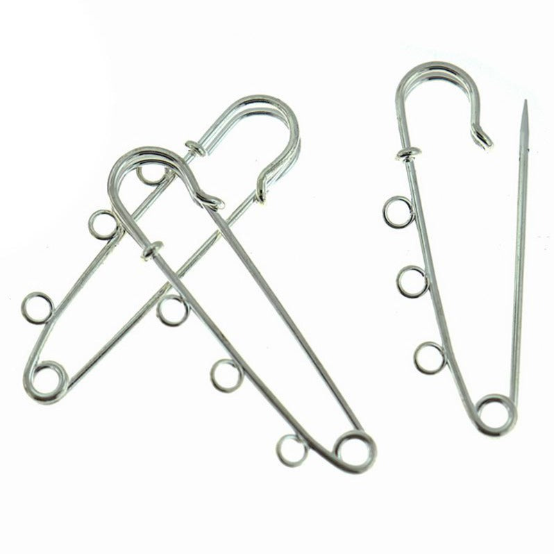 Silver Tone Safety Pins - 50mm x 16mm - 4 Pieces - Z1243