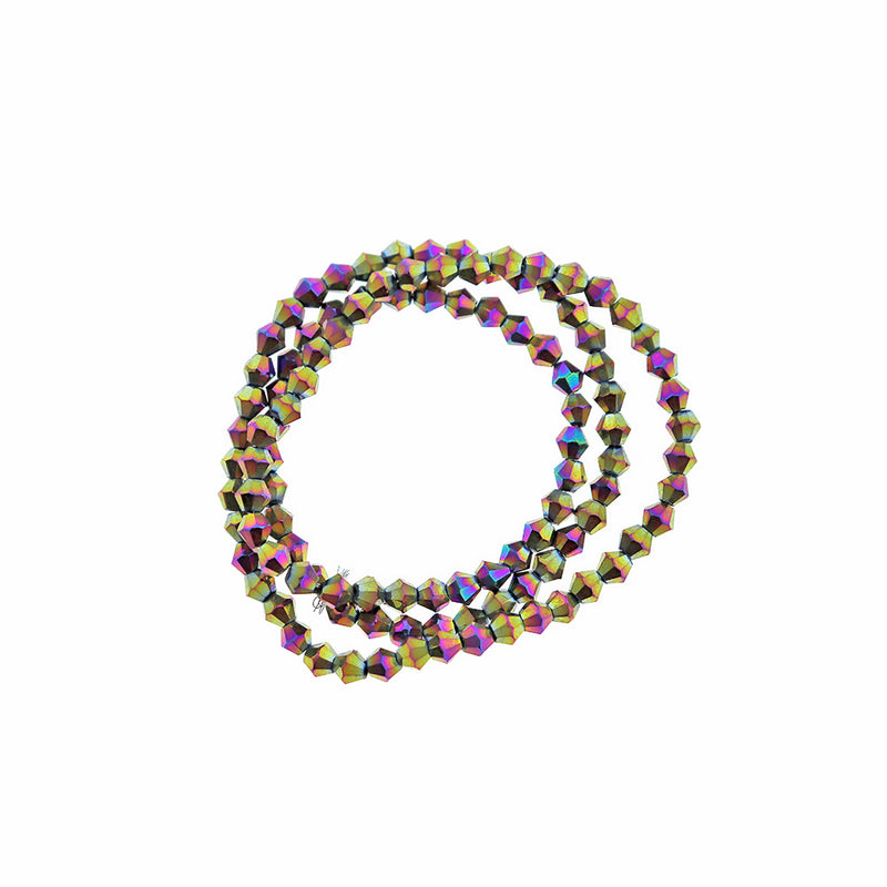Perles de Verre Toupies à Facettes 4mm x 4mm - Arc-en-Ciel Galvanisé - 1 Rang 104 Perles - BD2599
