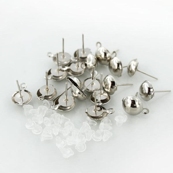 Silver Tone Earrings - Stud Bases - 12mm x 9mm - 20 Pieces 10 Pairs - FD595