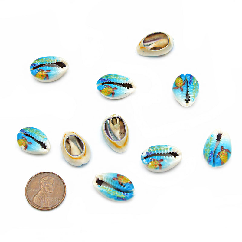 4 Blue Cowrie Natural Shell Charms - Z1557