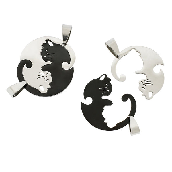Chat Acier Inoxydable Breloques 2 Faces - 1 Set 2 Pièces - SSP551