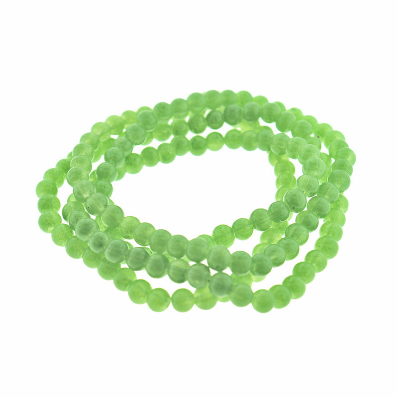 Round Glass Beads 6mm - Polished Green - 1 Strand 180 Beads - BD1989